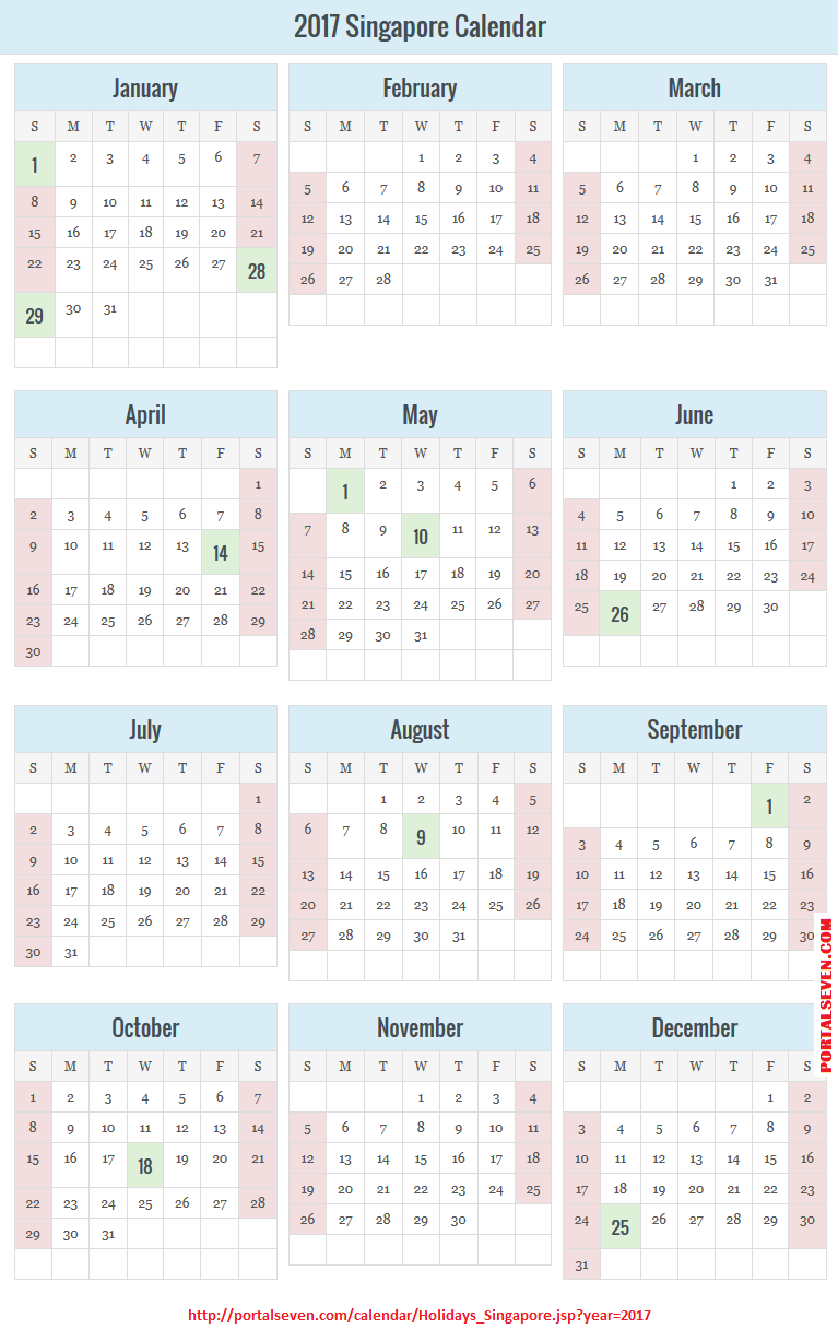 2017 Singapore Holidays & Calendar