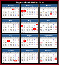Singapore 2016 Holidays Calendar
