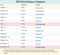 Singapore Public Holidays 2016